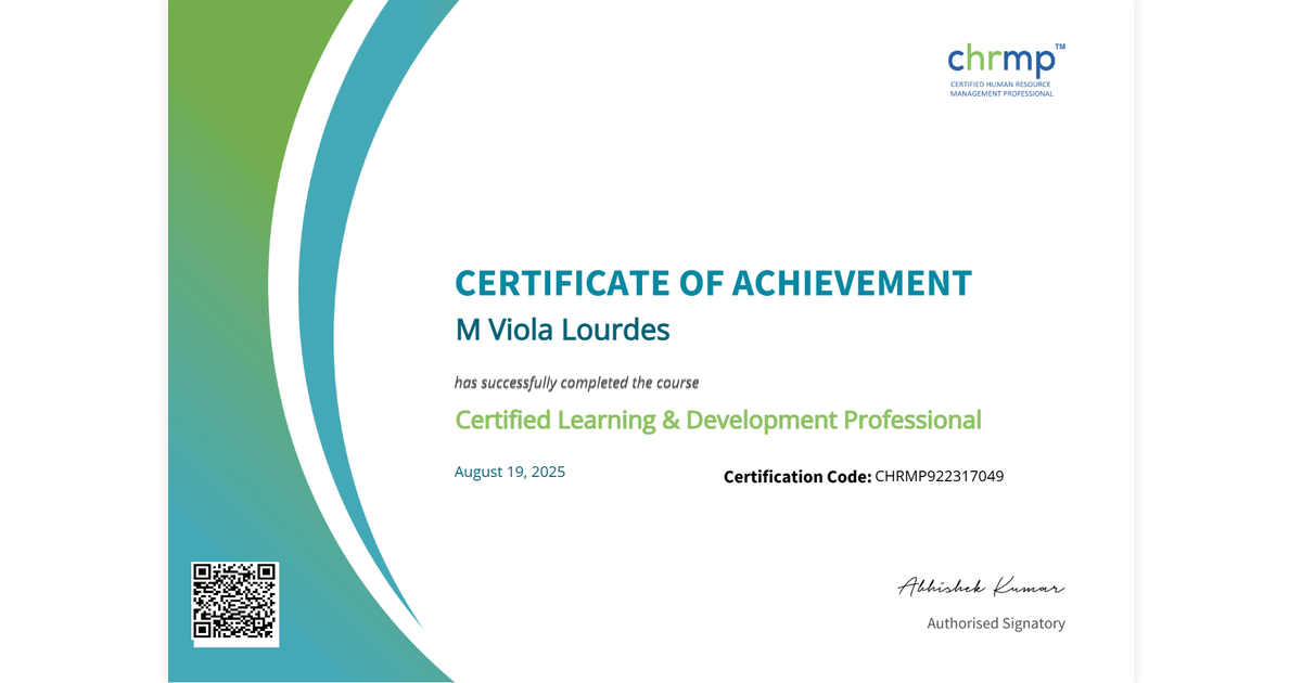 M Viola Lourdes | Certified Learning & Development Professional | CHRMP ...