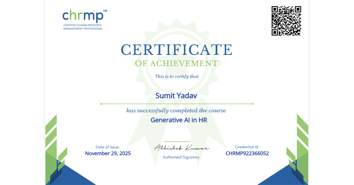 Sumit Yadav | Generative AI in HR | CHRMP (Certified Human Resource ...