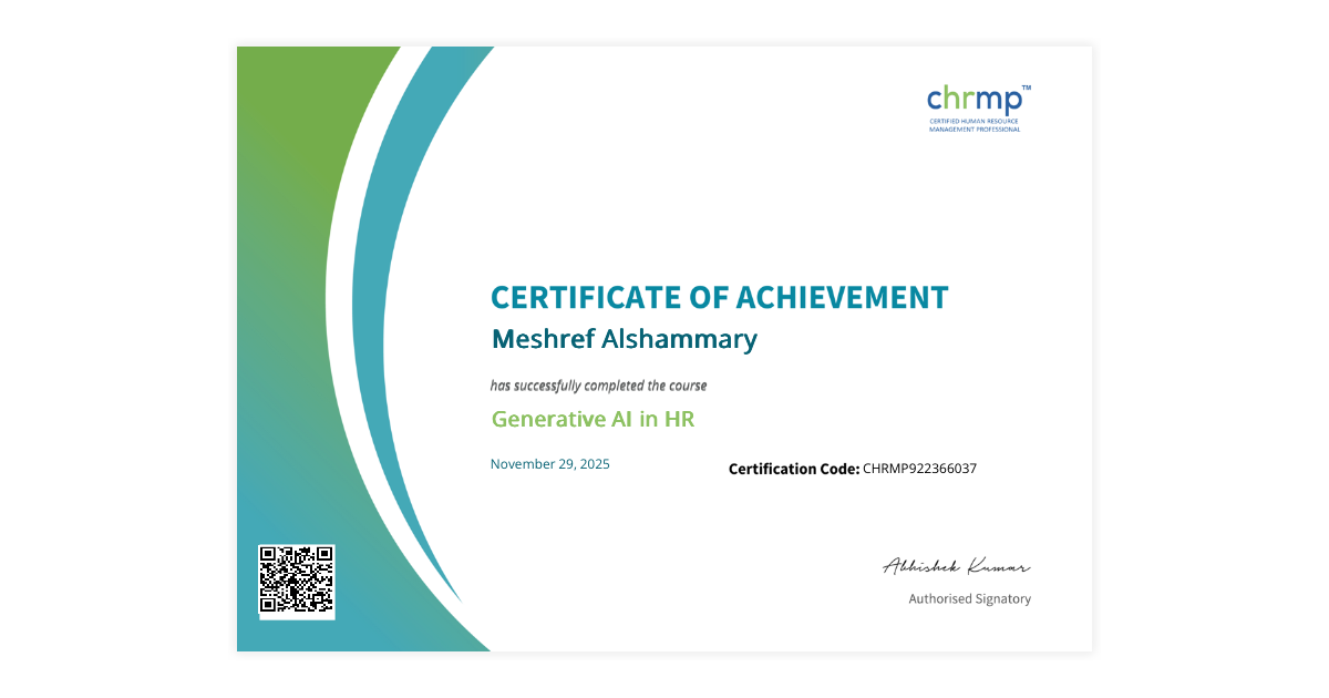 Meshref Alshammary | Generative AI in HR | CHRMP (Certified Human ...