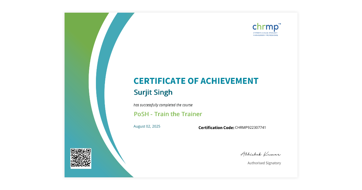 Surjit Singh | PoSH - Train the Trainer | CHRMP (Certified Human ...