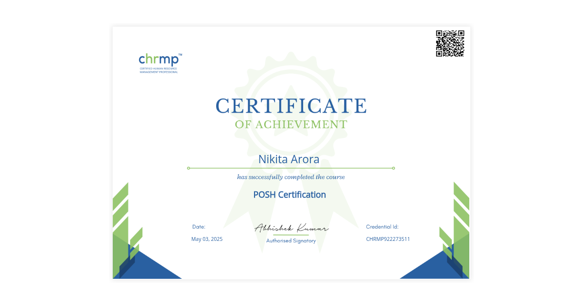 Nikita Arora | POSH Certification | CHRMP (Certified Human Resource ...